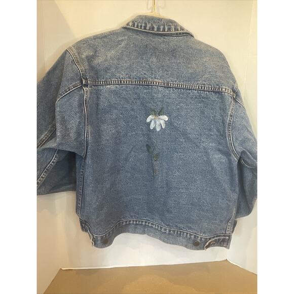 Vintage Hand Painted Flowers Denim Jean Jacket distressed Men's M, Women's L - Picture 5 of 13
